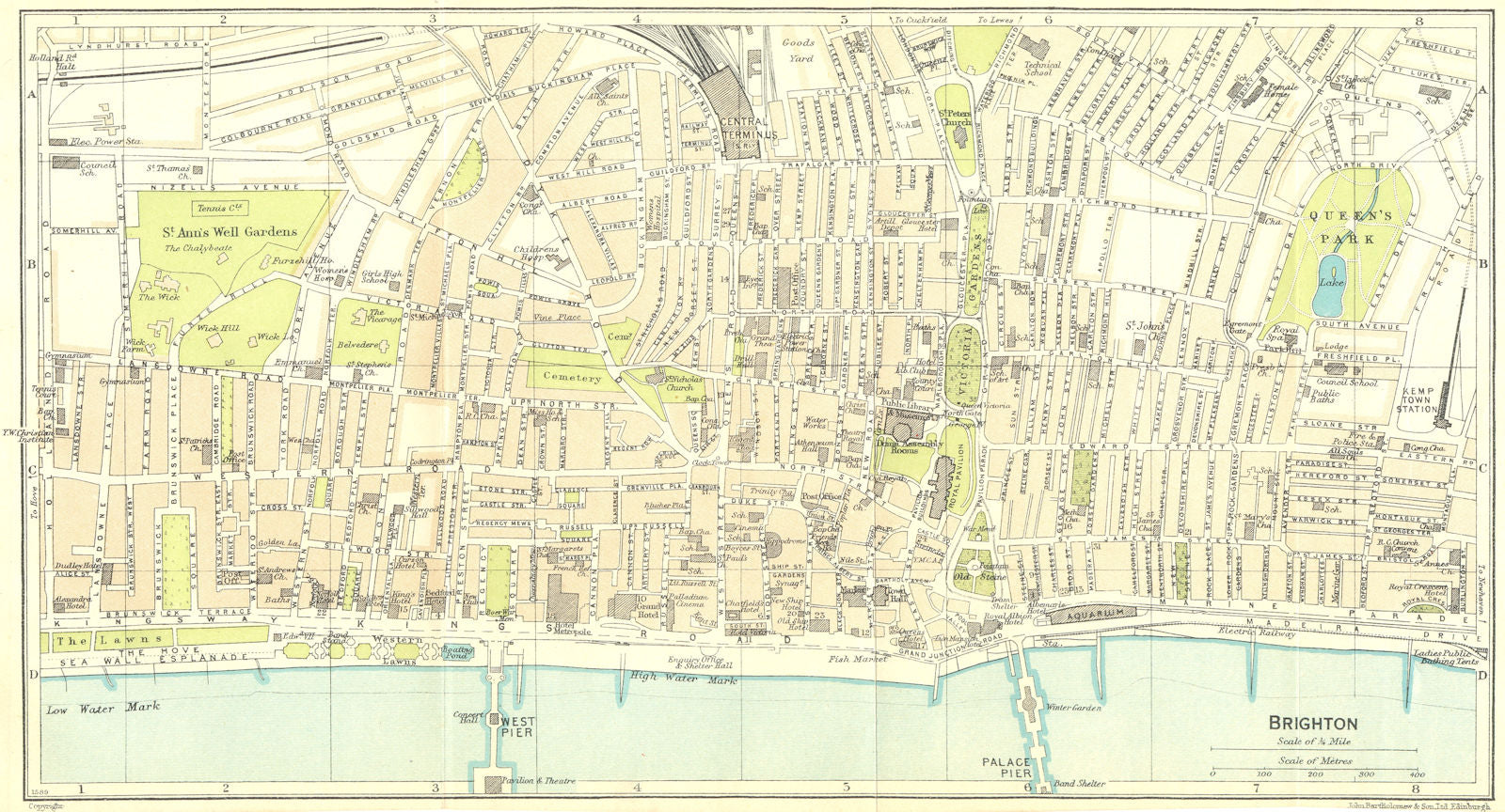 SUSSEX. Brighton 1930 old vintage map plan chart